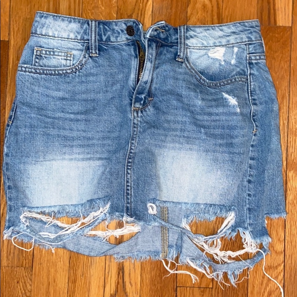 Distressed Denim Skirt